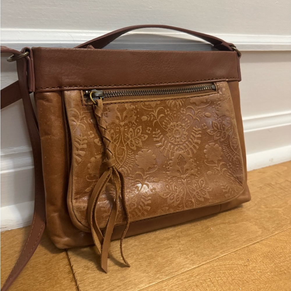 THE SAK Sanibel Floral Embossed Tan Leather Crossbody Bag
